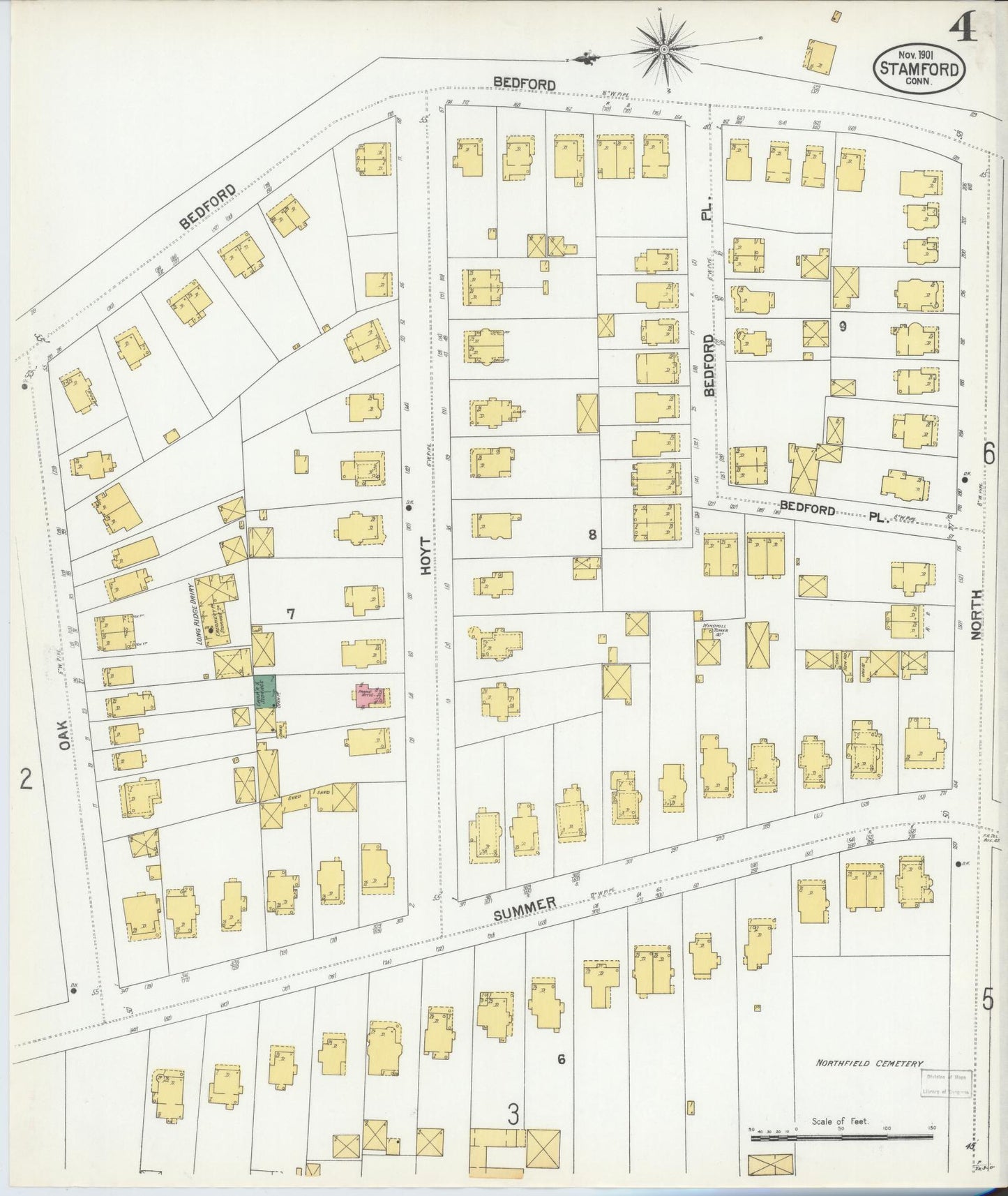 Sanborn Fire Insurance Map from Stamford, Fairfield County, Connecticut (1901), Sheet #0004 - Complete Map Set gallery image, historic Sanborn map, vintage wall art, Connecticut Connecticut