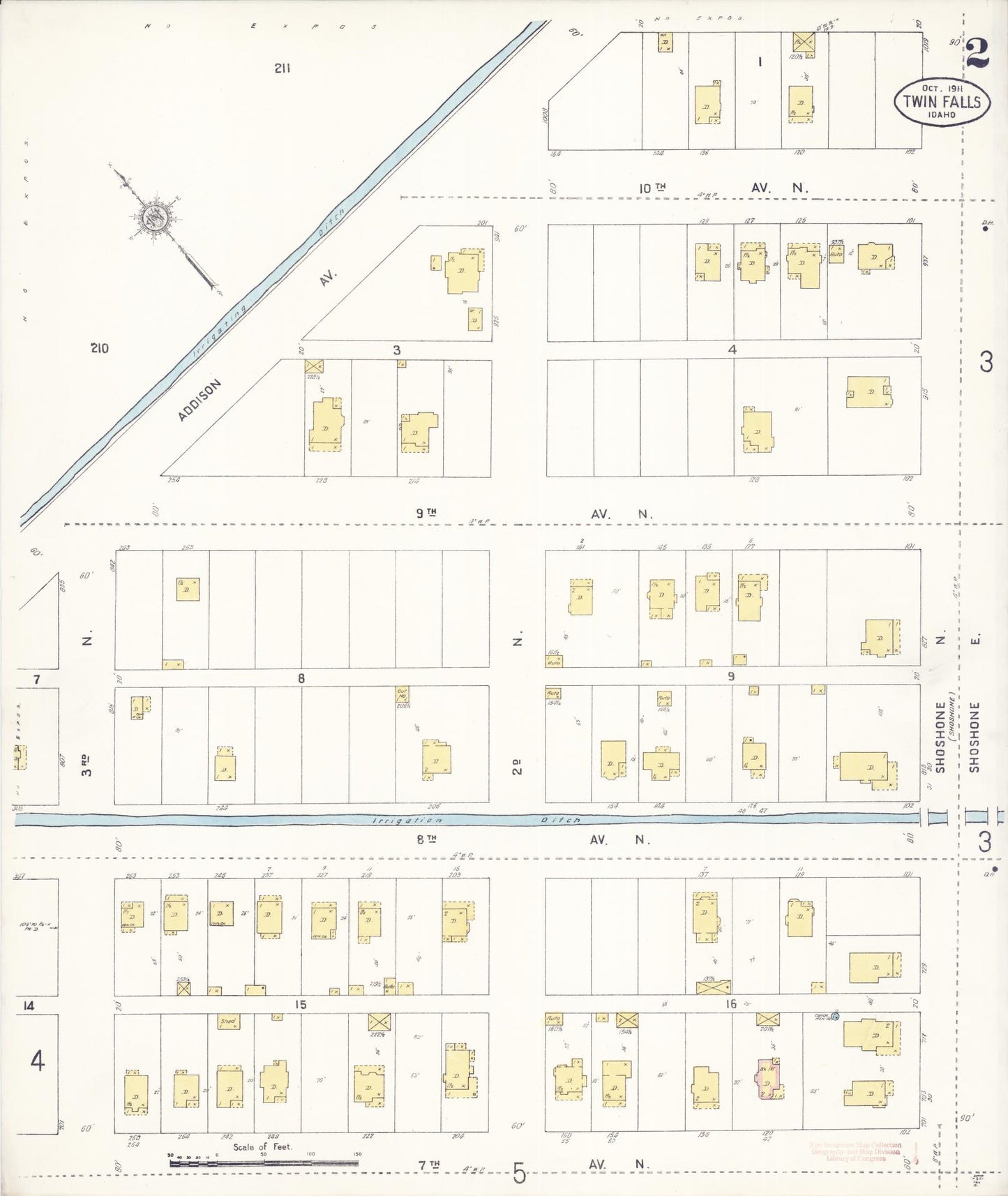 Sanborn Fire Insurance Map from Twin Falls, Twin Falls County, Idaho (1911), Sheet #0002 - Complete Map Set gallery image, historic Sanborn map, vintage wall art, Falls Idaho