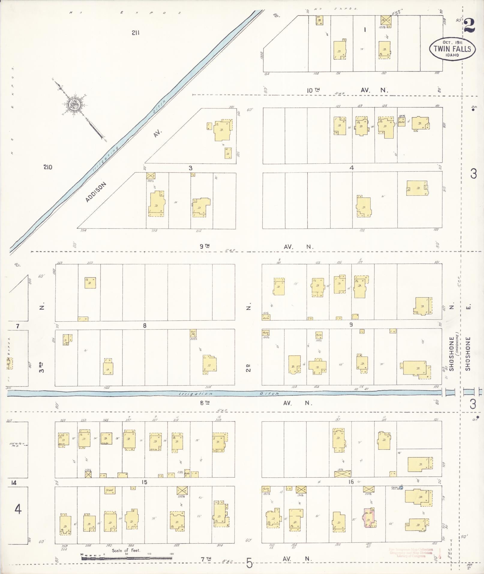 Sanborn Fire Insurance Map from Twin Falls, Twin Falls County, Idaho (1911), Sheet #0002 - Complete Map Set gallery image, historic Sanborn map, vintage wall art, Falls Idaho