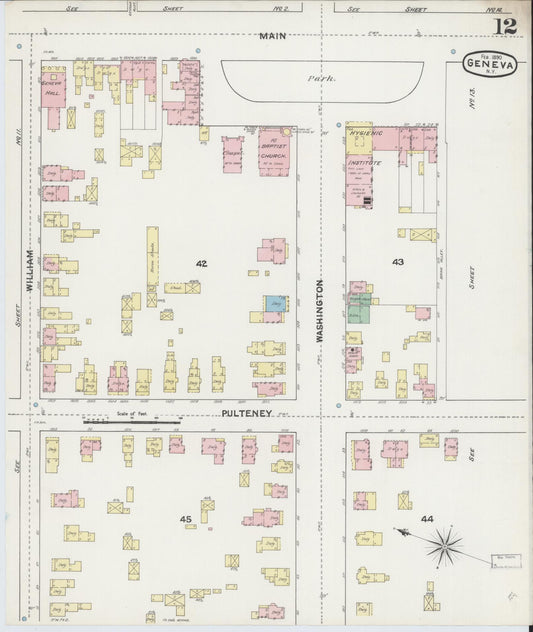 Sanborn Fire Insurance Map from Geneva, Ontario County, New York (1890), Sheet #0012 - Historic Sanborn Fire Insurance Map Print, vintage old map wall art, antique decor, genealogy gift, New York New York map