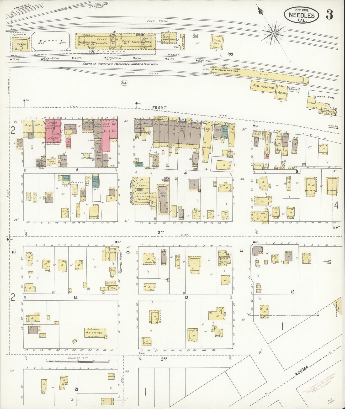 Sanborn Fire Insurance Map from Needles, San Bernardino County, California (1901), Sheet #0003 - Historic Sanborn Fire Insurance Map Print, vintage old map wall art, antique decor, genealogy gift, California California map