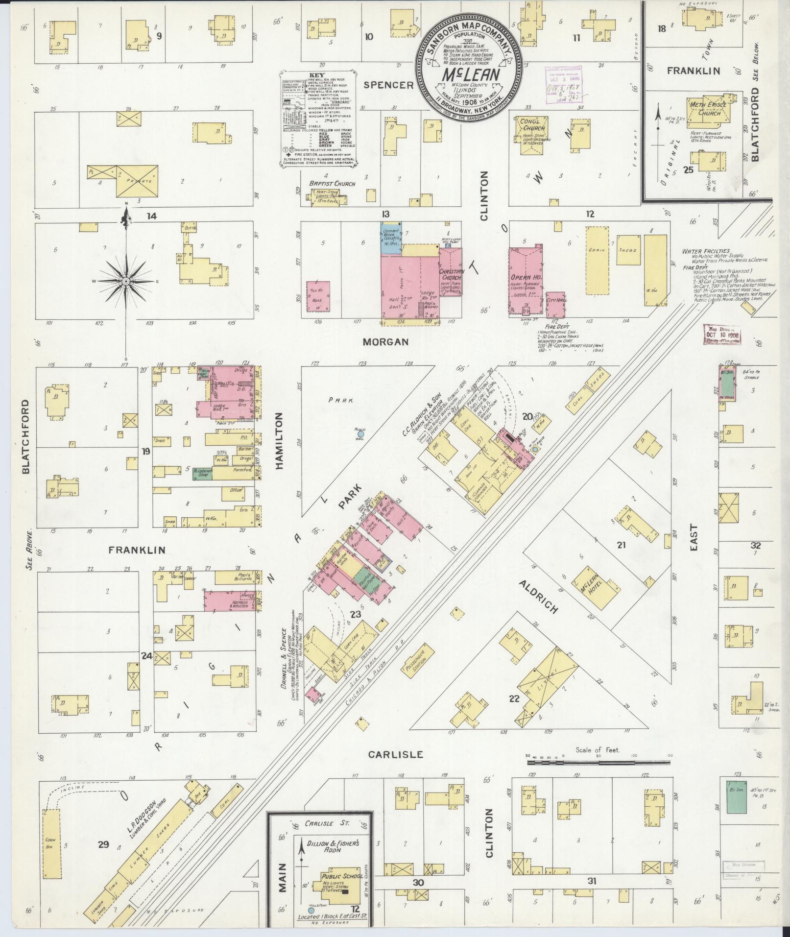 Sanborn Fire Insurance Map from Mclean, McLean County, Illinois (1908), Sheet #0001 - Historic Sanborn Fire Insurance Map Print, vintage old map wall art, antique decor, genealogy gift, Illinois Illinois map