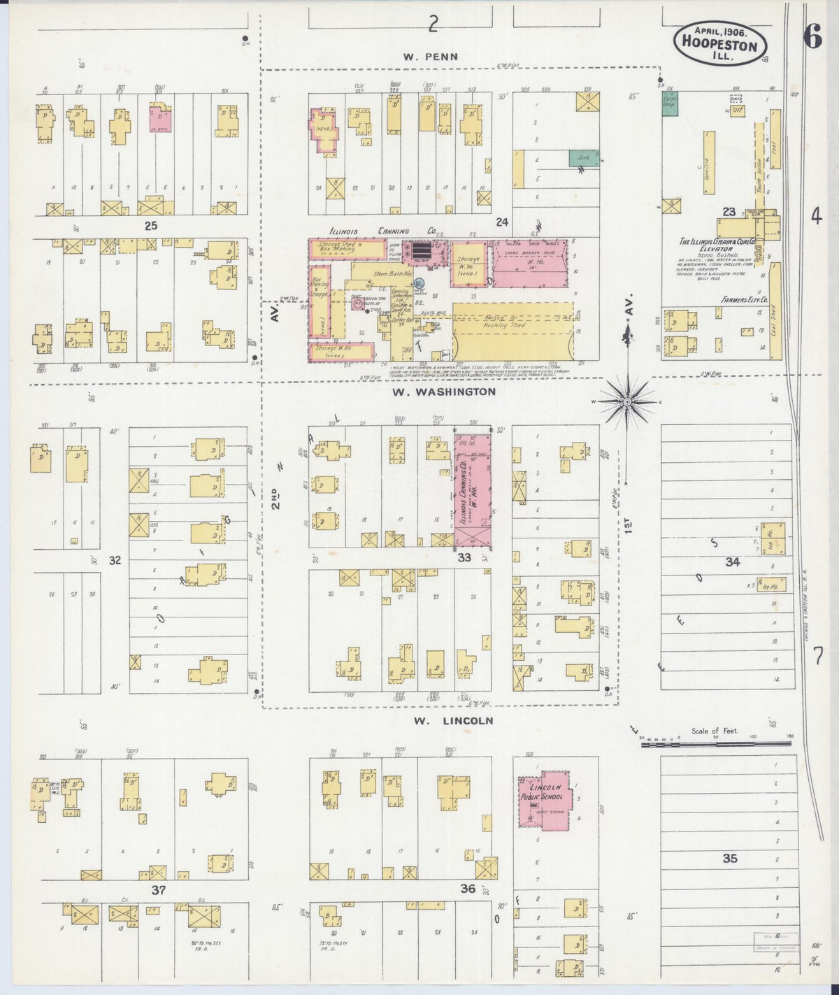 Sanborn Fire Insurance Map from Hoopeston, Vermilion County, Illinois (1906), Sheet #0006 - Complete Map Set gallery image, historic Sanborn map, vintage wall art, Illinois Illinois