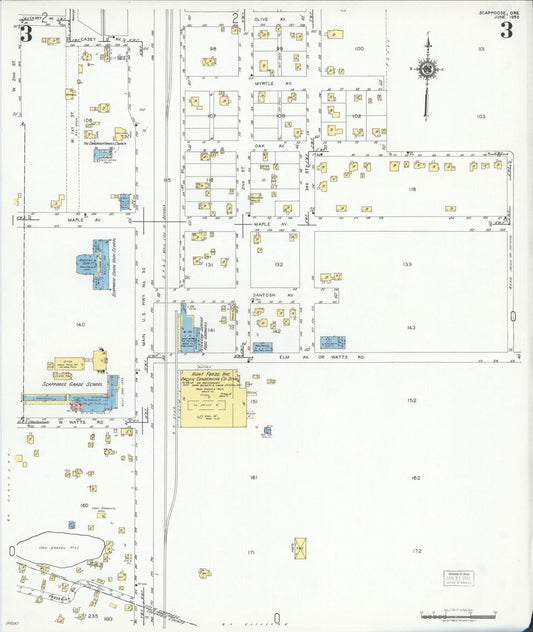 Sanborn Fire Insurance Map from Scappoose, Columbia County, Oregon (1950), Sheet #0003 - Historic Sanborn Fire Insurance Map Print, vintage old map wall art, antique decor, genealogy gift, Oregon Oregon map