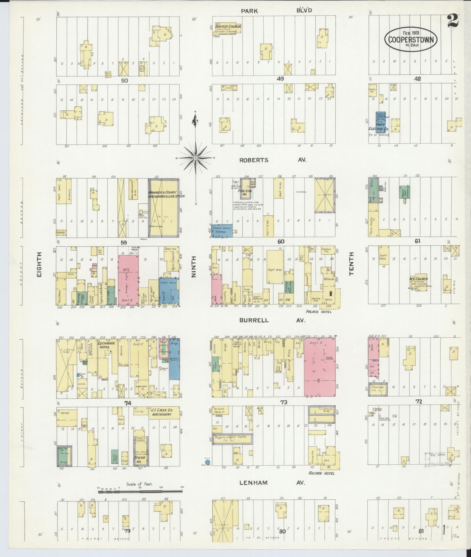 Sanborn Fire Insurance Map from Cooperstown, Griggs County, North Dakota (1908), Sheet #0002 - Complete Map Set gallery image, historic Sanborn map, vintage wall art, North Dakota North Dakota