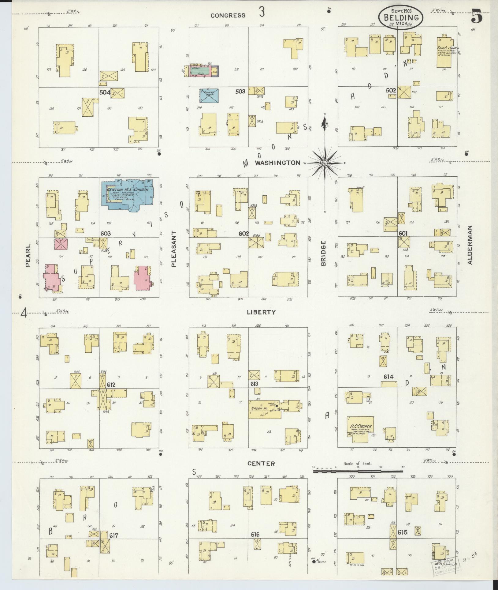 Sanborn Fire Insurance Map from Belding, Ionia County, Michigan (1908), Sheet #0005 - Historic Sanborn Fire Insurance Map Print, vintage old map wall art, antique decor, genealogy gift, Michigan Michigan map