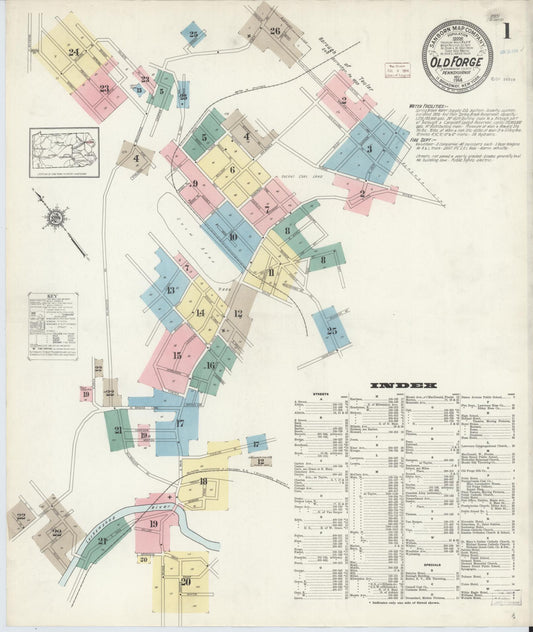Sanborn Fire Insurance Map from Old Forge, Lackawanna County, Pennsylvania (1914), Sheet #0001 - Historic Sanborn Fire Insurance Map Print, vintage old map wall art, antique decor, genealogy gift, Pennsylvania Pennsylvania map