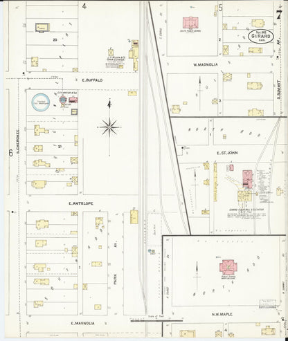 Sanborn Fire Insurance Map from Girard, Crawford County, Kansas (1902), Sheet #0007 - Complete Map Set gallery image, historic Sanborn map, vintage wall art, Kansas Kansas