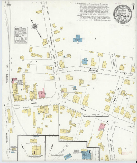 Sanborn Fire Insurance Map from Unionville, Orange County, New York (1910), Sheet #0001 - Historic Sanborn Fire Insurance Map Print, vintage old map wall art, antique decor, genealogy gift, New York New York map