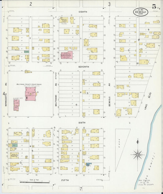 Sanborn Fire Insurance Map from Bemidji, Beltrami County, Minnesota (1909), Sheet #0005 - Historic Sanborn Fire Insurance Map Print, vintage old map wall art, antique decor, genealogy gift, Minnesota Minnesota map