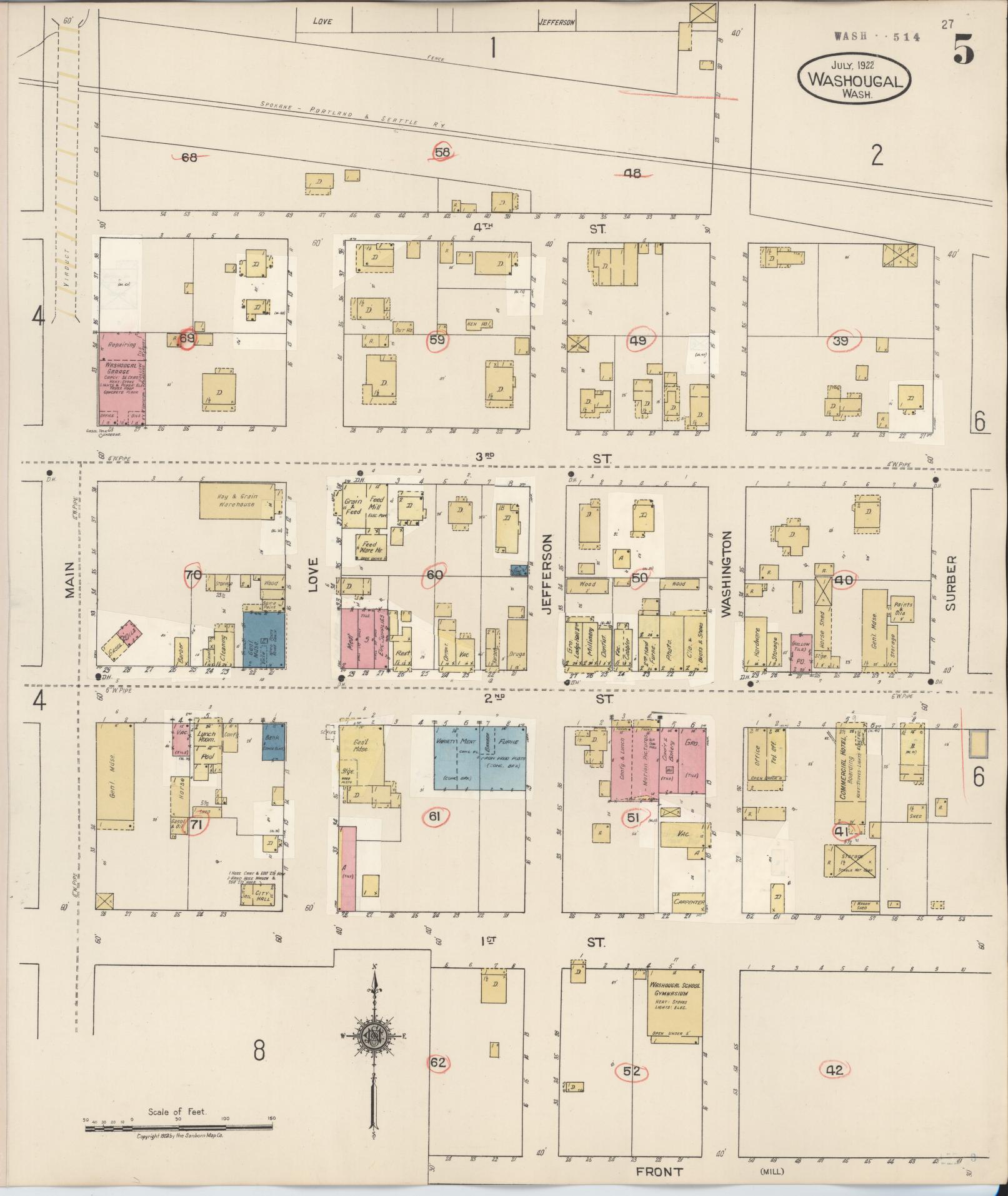 Sanborn Fire Insurance Map from Washougal, Clark County, Washington (1929), Sheet #0005 - Complete Map Set gallery image, historic Sanborn map, vintage wall art, Washington Washington