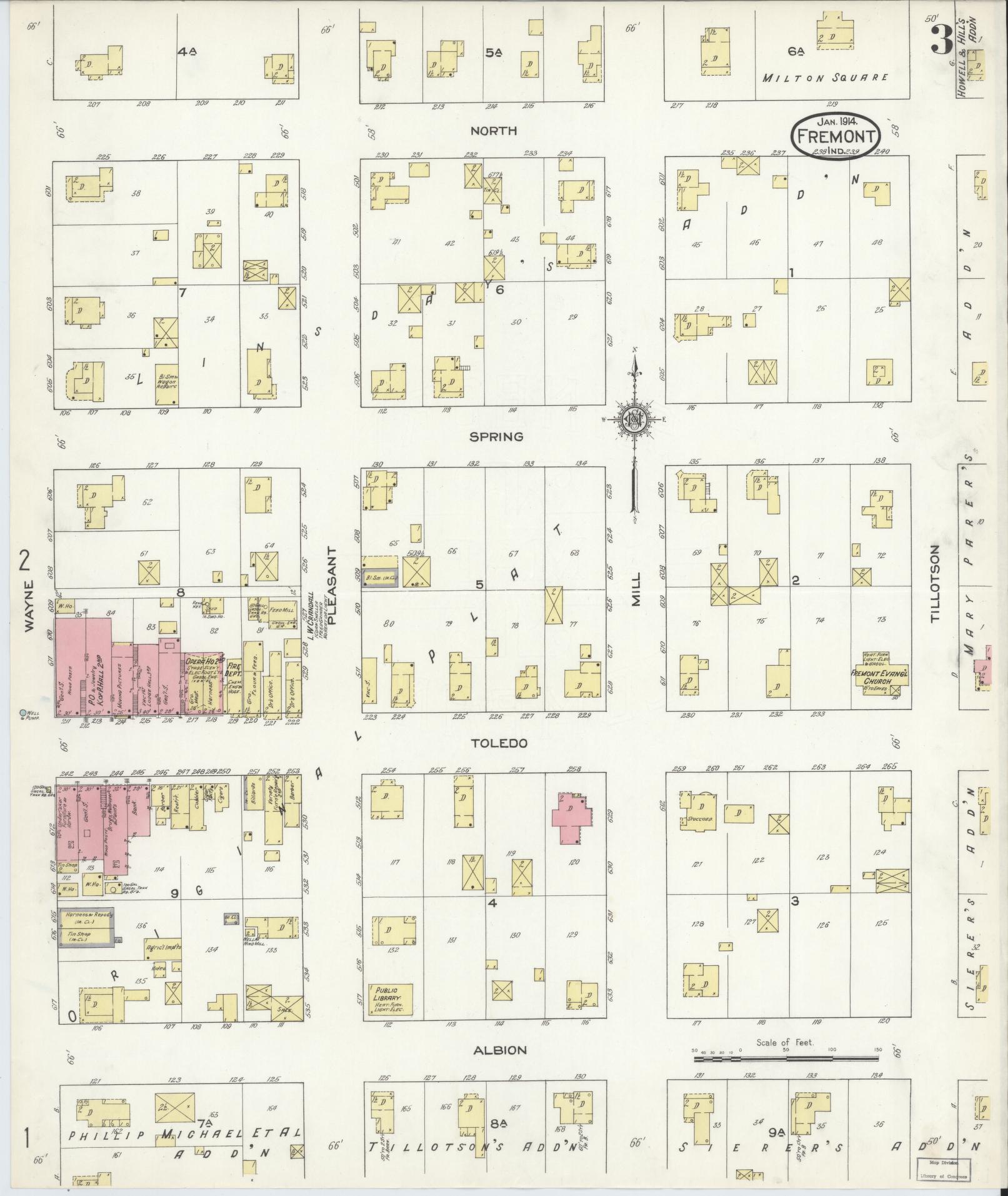 Sanborn Fire Insurance Map from Fremont, Steuben County, Indiana (1914), Sheet #0003 - Complete Map Set gallery image, historic Sanborn map, vintage wall art, Indiana Indiana