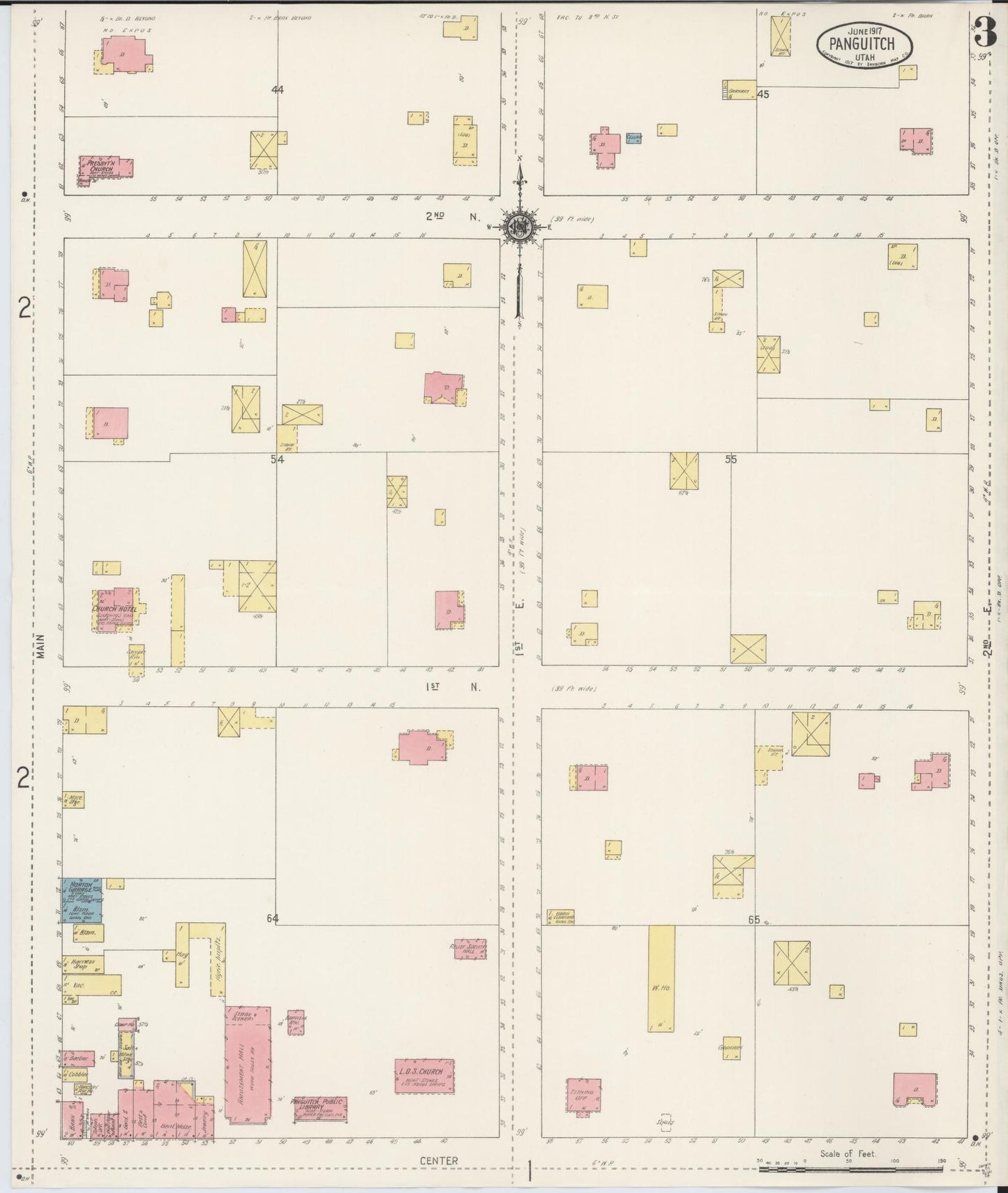 Sanborn Fire Insurance Map from Panguitch, Garfield County, Utah (1917), Sheet #0003 - Complete Map Set gallery image, historic Sanborn map, vintage wall art, Utah Utah