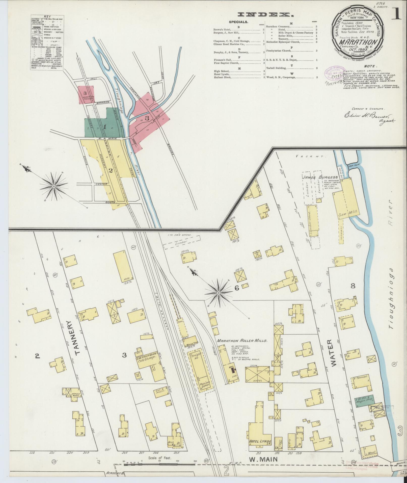 Sanborn Fire Insurance Map from Marathon, Cortland County, New York. (1893) – Historic Sanborn Fire Insurance Map Print