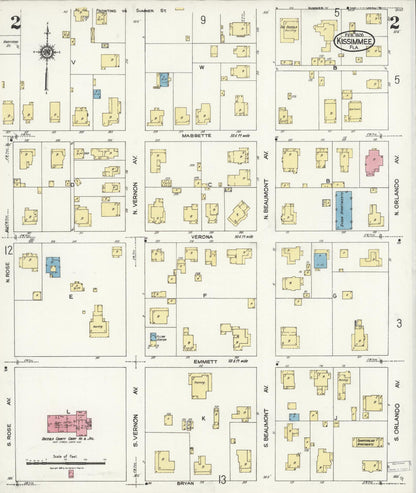 Sanborn Fire Insurance Map from Kissimmee, Osceola County, Florida (1926), Sheet #0002 - Historic Sanborn Fire Insurance Map Print, vintage old map wall art, antique decor, genealogy gift, Florida Florida map