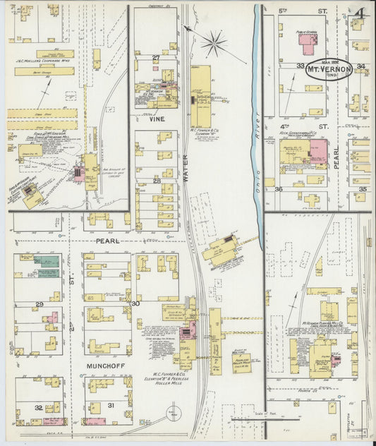 Sanborn Fire Insurance Map from Mount Vernon, Posey County, Indiana (1892), Sheet #0004 - Historic Sanborn Fire Insurance Map Print, vintage old map wall art, antique decor, genealogy gift, Indiana Indiana map