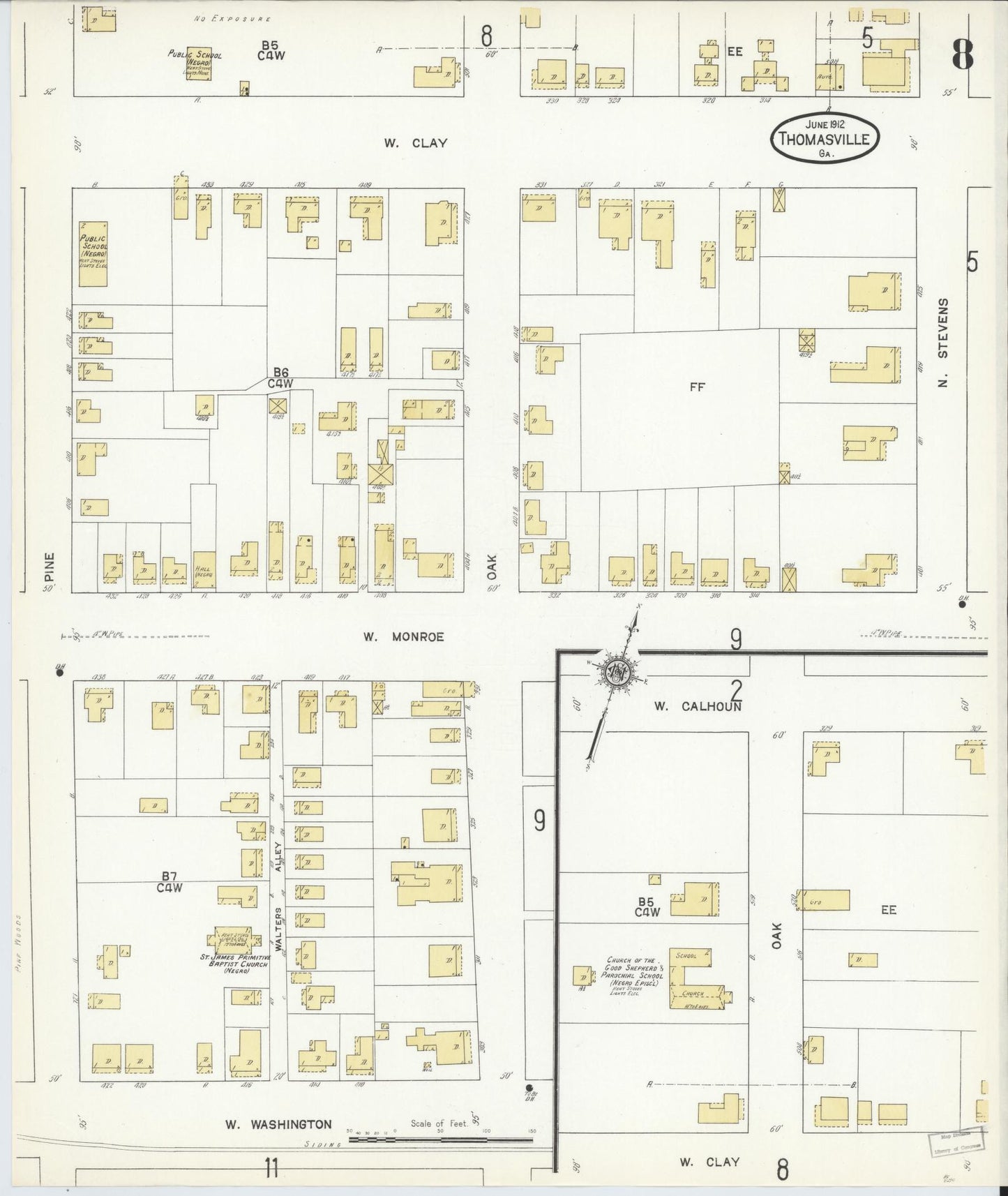 Sanborn Fire Insurance Map from Thomasville, Thomas County, Georgia (1912), Sheet #0008 - Complete Map Set gallery image, historic Sanborn map, vintage wall art, Georgia Georgia