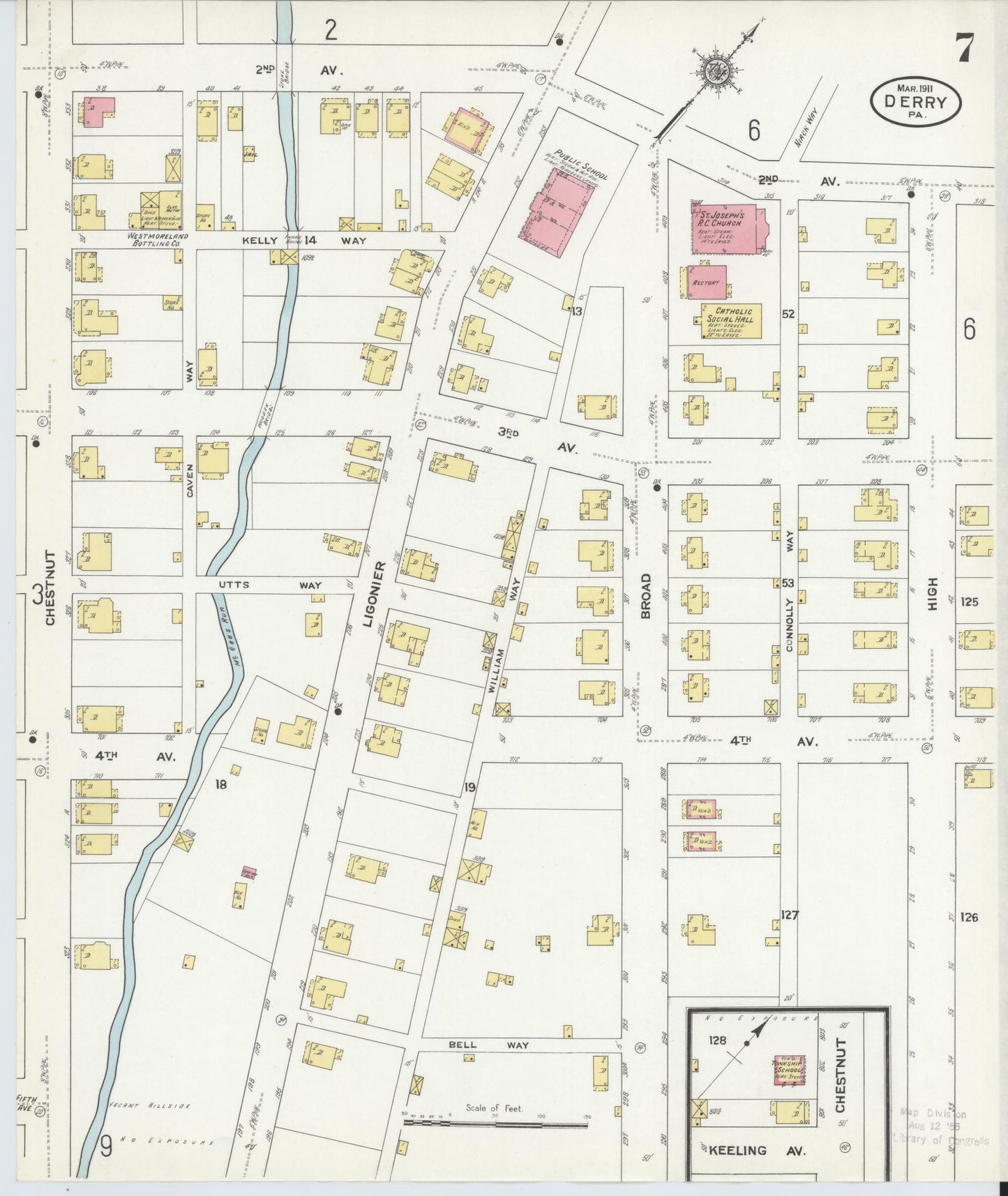 Sanborn Fire Insurance Map from Derry, Westmoreland County, Pennsylvania (1911), Sheet #0007 - Historic Sanborn Fire Insurance Map Print, vintage old map wall art, antique decor, genealogy gift, Pennsylvania Pennsylvania map