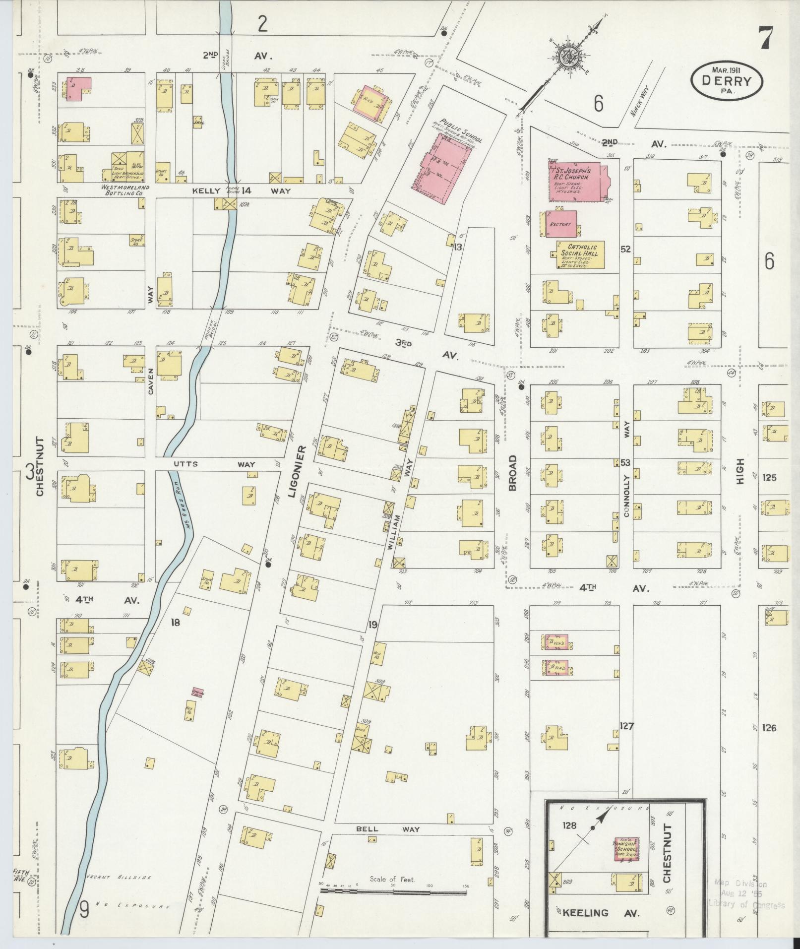 Sanborn Fire Insurance Map from Derry, Westmoreland County, Pennsylvania (1911), Sheet #0007 - Historic Sanborn Fire Insurance Map Print, vintage old map wall art, antique decor, genealogy gift, Pennsylvania Pennsylvania map