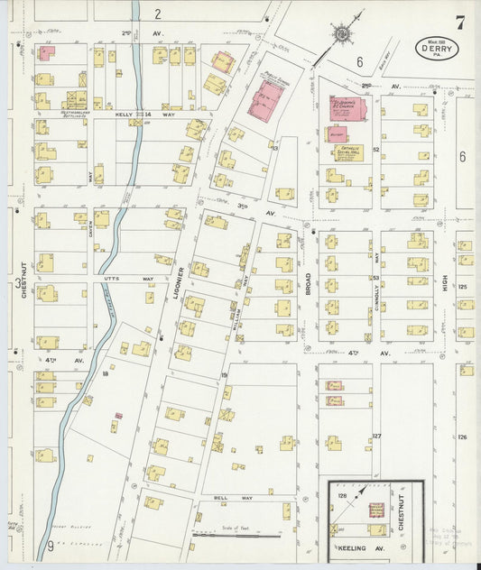 Sanborn Fire Insurance Map from Derry, Westmoreland County, Pennsylvania (1911), Sheet #0007 - Historic Sanborn Fire Insurance Map Print, vintage old map wall art, antique decor, genealogy gift, Pennsylvania Pennsylvania map