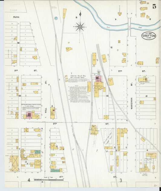 Sanborn Fire Insurance Map from Grafton, Walsh County, North Dakota (1904), Sheet #0005 - Historic Sanborn Fire Insurance Map Print, vintage old map wall art, antique decor, genealogy gift, North Dakota North Dakota map