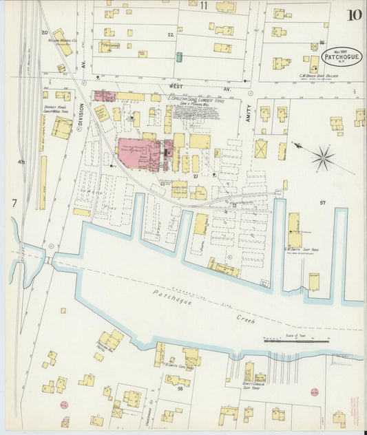 Sanborn Fire Insurance Map from Patchogue, Suffolk County, New York (1897), Sheet #0010 - Historic Sanborn Fire Insurance Map Print, vintage old map wall art, antique decor, genealogy gift, New York New York map