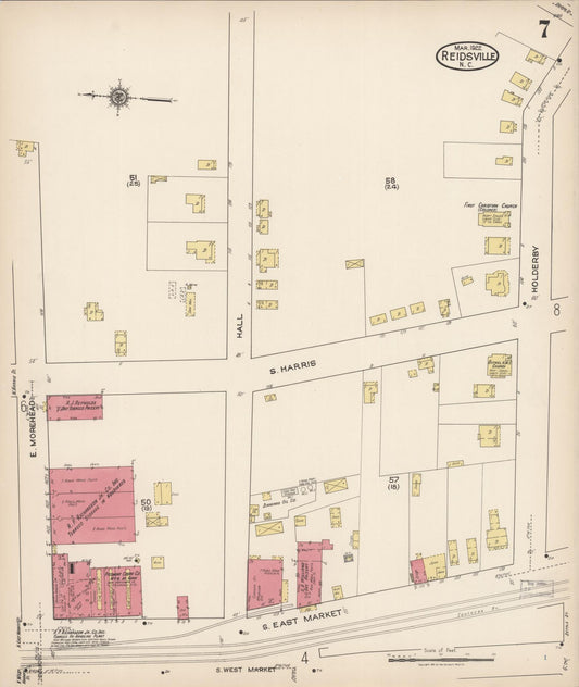 Sanborn Fire Insurance Map from Reidsville, Rockingham County, North Carolina (1922), Sheet #0007 - Historic Sanborn Fire Insurance Map Print, vintage old map wall art, antique decor, genealogy gift, North Carolina North Carolina map