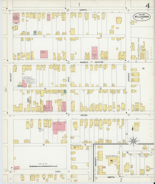 Sanborn Fire Insurance Map from Millersburg, Dauphin County, Pennsylvania (1902), Sheet #0004 - Historic Sanborn Fire Insurance Map Print, vintage old map wall art, antique decor, genealogy gift, Pennsylvania Pennsylvania map