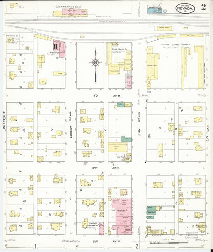 Sanborn Fire Insurance Map from Nevada, Story County, Iowa (1910), Sheet #0002 - Complete Map Set gallery image, historic Sanborn map, vintage wall art, Nevada Nevada