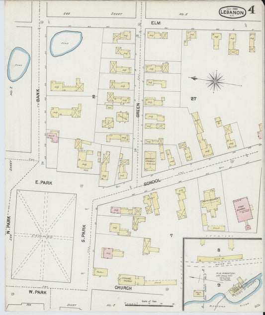 Sanborn Fire Insurance Map from Lebanon, Grafton County, New Hampshire (1889), Sheet #0004 - Historic Sanborn Fire Insurance Map Print, vintage old map wall art, antique decor, genealogy gift, New Hampshire New Hampshire map