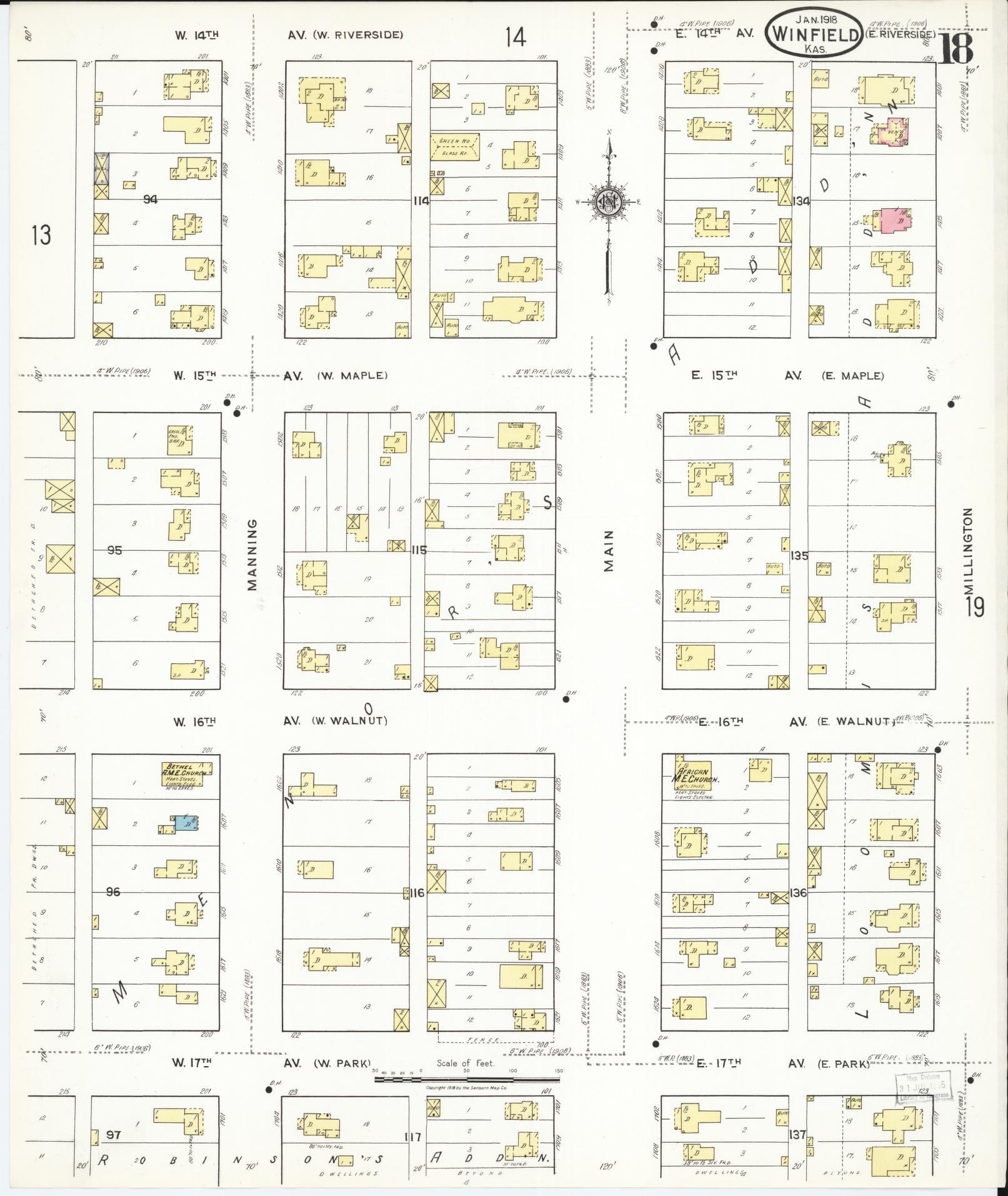 Sanborn Fire Insurance Map from Winfield, Cowley County, Kansas (1918), Sheet #0018 - Complete Map Set gallery image, historic Sanborn map, vintage wall art, Kansas Kansas