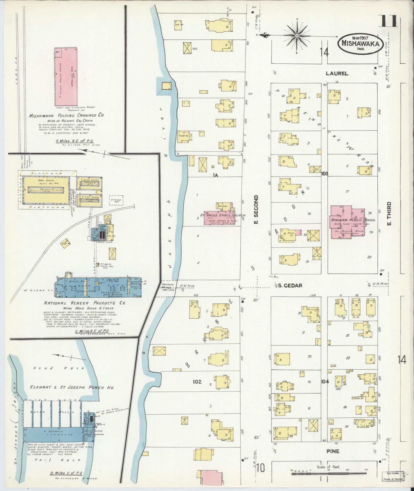 Sanborn Fire Insurance Map from Mishawaka, Saint Joseph County, Indiana (1907), Sheet #0011 - Complete Map Set gallery image, historic Sanborn map, vintage wall art, Indiana Indiana