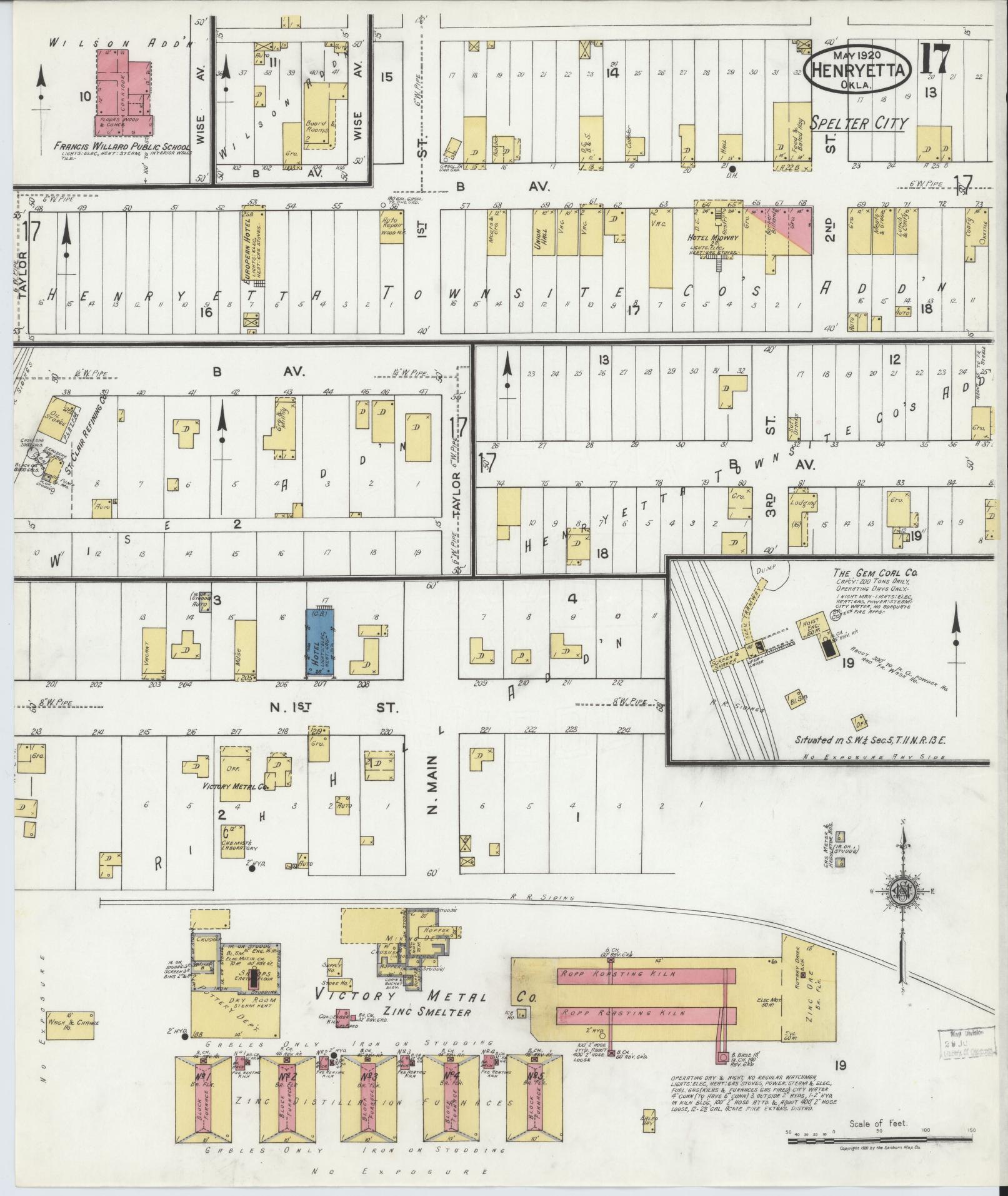 Sanborn Fire Insurance Map from Henryetta, Okmulgee County, Oklahoma (1920), Sheet #0017 - Complete Map Set gallery image, historic Sanborn map, vintage wall art, Oklahoma Oklahoma