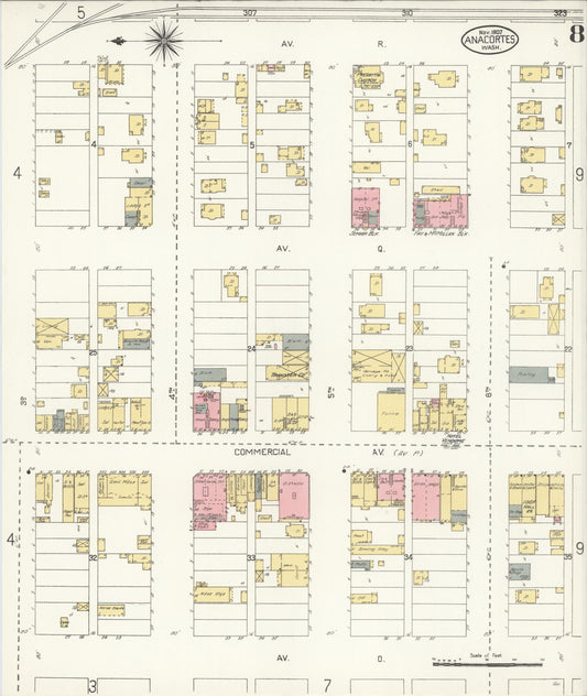 Sanborn Fire Insurance Map from Anacortes, Skagit County, Washington (1907), Sheet #0008 - Historic Sanborn Fire Insurance Map Print, vintage old map wall art, antique decor, genealogy gift, Washington Washington map