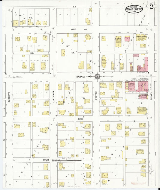 Sanborn Fire Insurance Map from What Cheer, Keokuk County, Iowa (1916), Sheet #0002 - Historic Sanborn Fire Insurance Map Print, vintage old map wall art