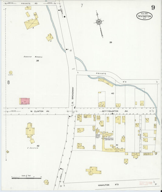 Sanborn Fire Insurance Map from Irvington, Westchester County, New York (1912), Sheet #0009 - Historic Sanborn Fire Insurance Map Print, vintage old map wall art, antique decor, genealogy gift, New York New York map