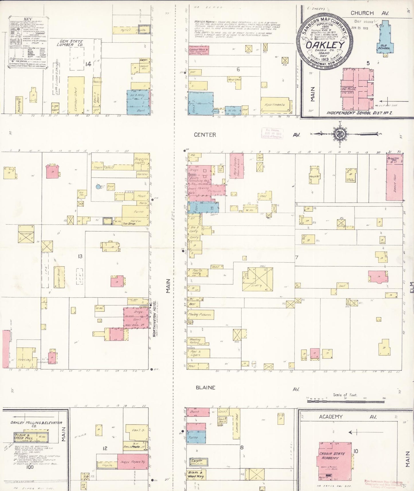 Sanborn Fire Insurance Map from Oakley, Cassia County, Idaho (1913), Sheet #0001 - Historic Sanborn Fire Insurance Map Print, vintage old map wall art, antique decor, genealogy gift, Idaho Idaho map