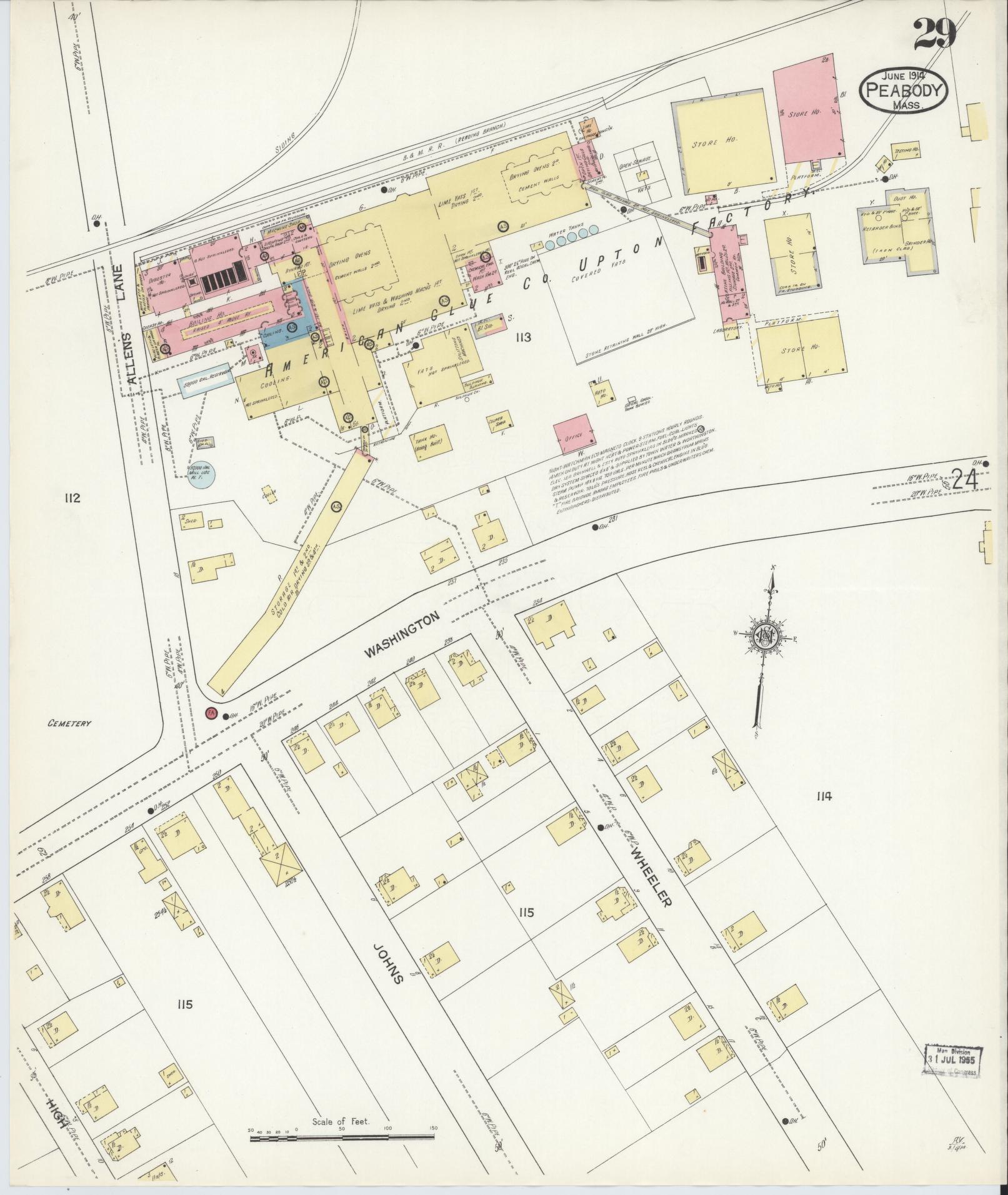 Sanborn Fire Insurance Map from Peabody, Essex County, Massachusetts (1914), Sheet #0029 - Complete Map Set gallery image, historic Sanborn map, vintage wall art, Massachusetts Massachusetts