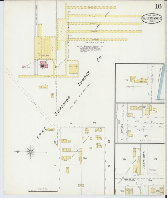 Sanborn Fire Insurance Map from Sault Sainte Marie, Chippewa County, Michigan (1895), Sheet #0016 - Historic Sanborn Fire Insurance Map Print, vintage old map wall art, antique decor, genealogy gift, Michigan Michigan map