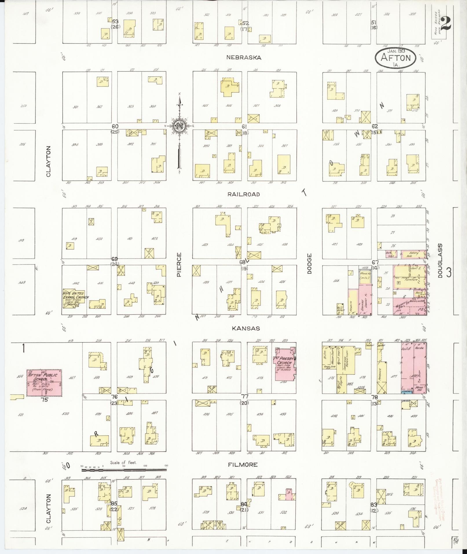 Sanborn Fire Insurance Map from Afton, Union County, Iowa (1913), Sheet #0002 - Historic Sanborn Fire Insurance Map Print, vintage old map wall art