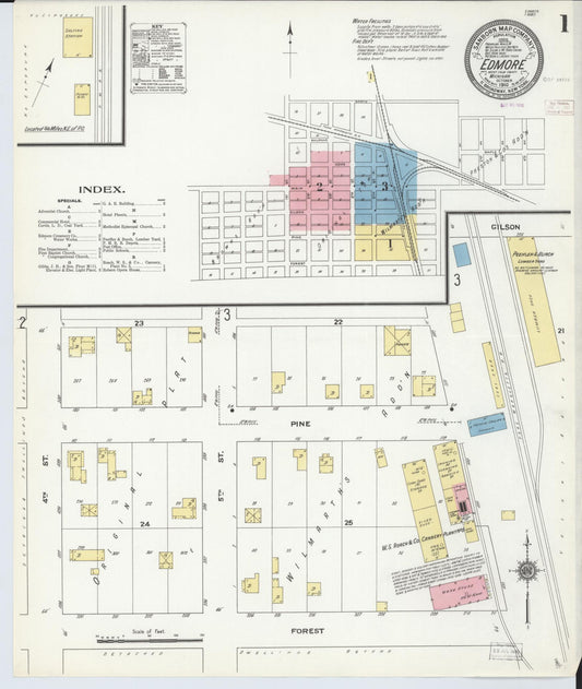 Sanborn Fire Insurance Map from Edmore, Montcalm County, Michigan (1910), Sheet #0001 - Historic Sanborn Fire Insurance Map Print, vintage old map wall art, antique decor, genealogy gift, Michigan Michigan map