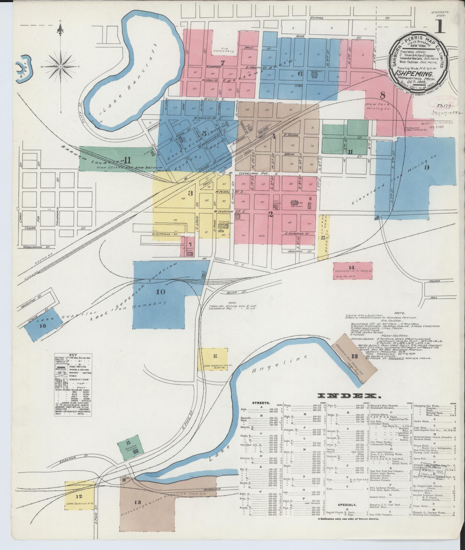 Sanborn Fire Insurance Map from Ishpeming, Marquette County, Michigan (1892), Sheet #0001 - Complete Map Set gallery image, historic Sanborn map, vintage wall art, Michigan Michigan