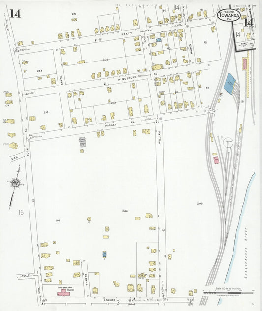 Sanborn Fire Insurance Map from Towanda, Bradford County, Pennsylvania (1927), Sheet #0014 - Historic Sanborn Fire Insurance Map Print, vintage old map wall art, antique decor, genealogy gift, Pennsylvania Pennsylvania map