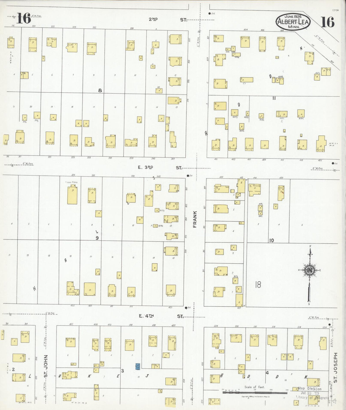 Sanborn Fire Insurance Map from Albert Lea, Freeborn County, Minnesota (1926), Sheet #0016 - Complete Map Set gallery image, historic Sanborn map, vintage wall art, Minnesota Minnesota