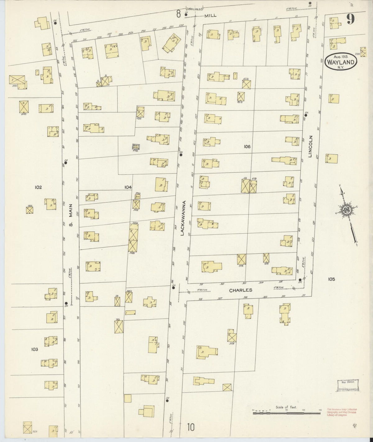 Sanborn Fire Insurance Map from Wayland, Steuben County, New York (1913), Sheet #0009 - Complete Map Set gallery image, historic Sanborn map, vintage wall art, New York New York