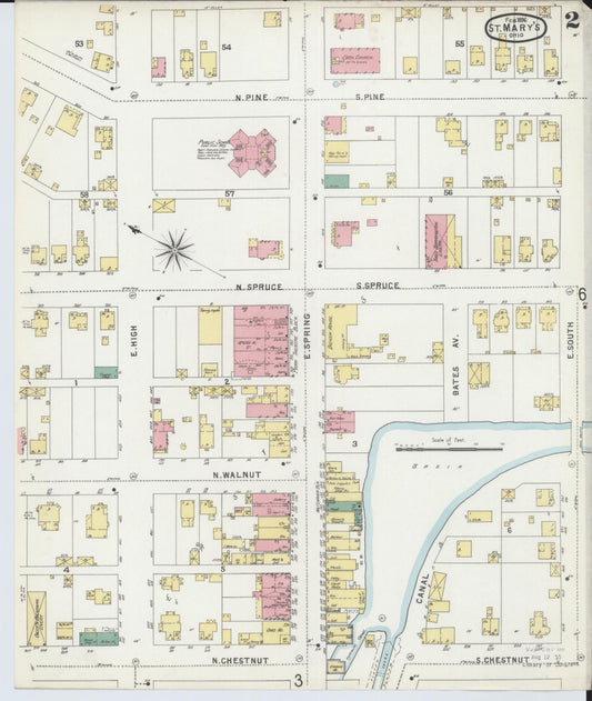 Sanborn Fire Insurance Map from Saint Marys, Auglaize County, Ohio (1896), Sheet #0002 - Historic Sanborn Fire Insurance Map Print, vintage old map wall art, antique decor, genealogy gift, Ohio Ohio map