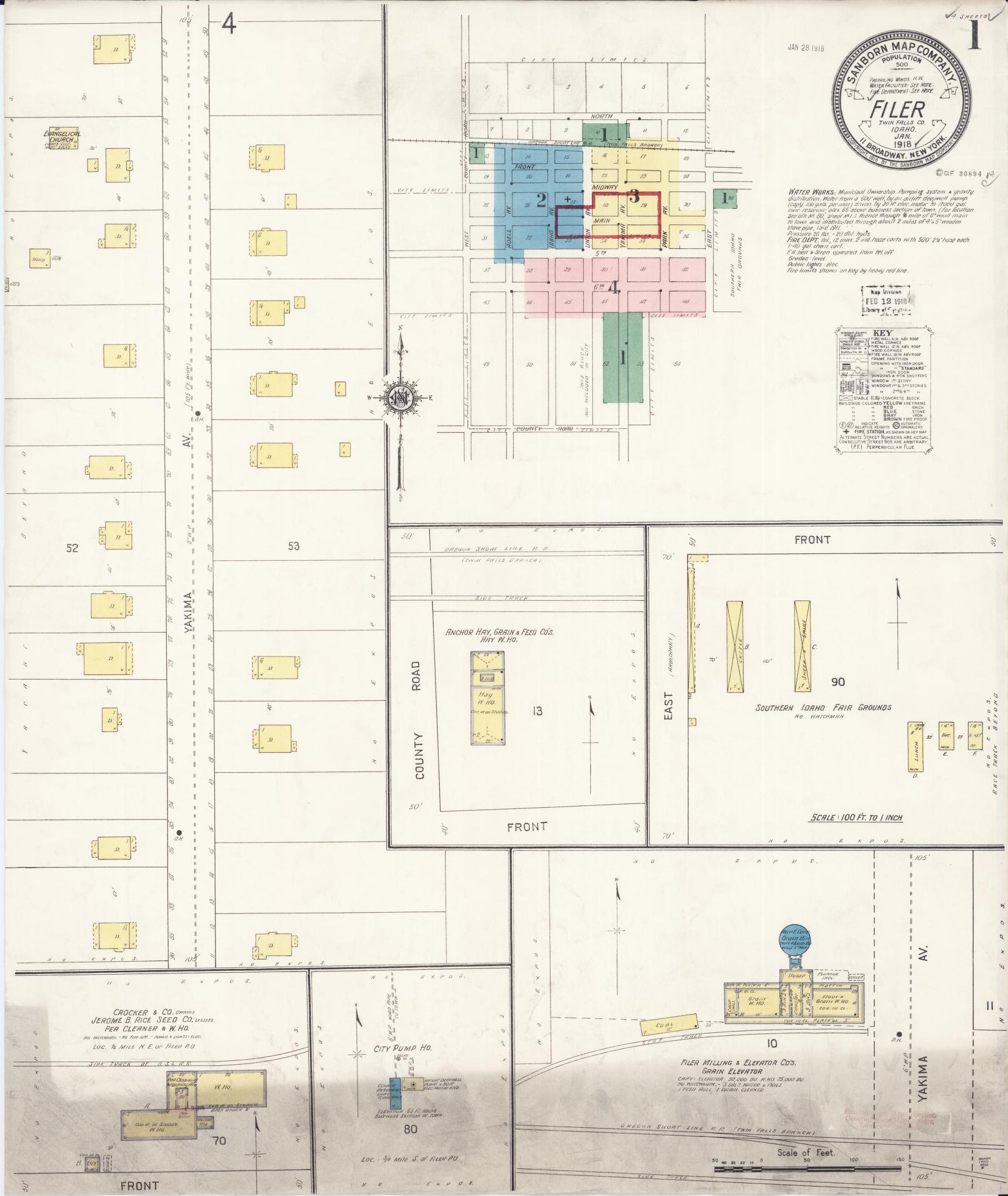 Sanborn Fire Insurance Map from Filer, Twin Falls County, Idaho (1918), Sheet #0001 - Historic Sanborn Fire Insurance Map Print, vintage old map wall art, antique decor, genealogy gift, Falls Idaho map