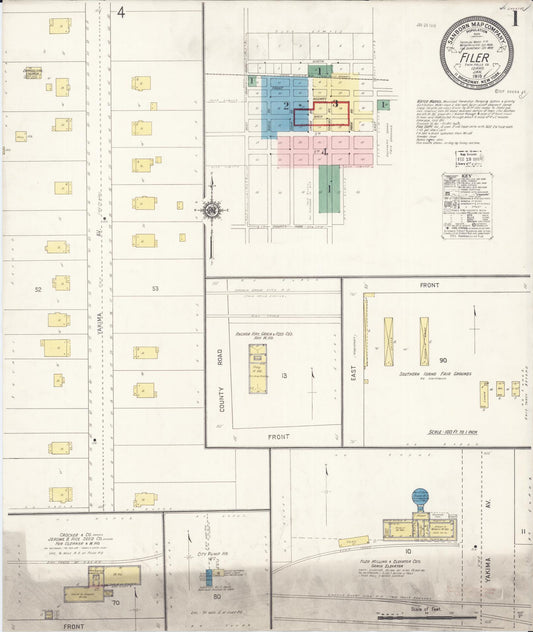 Sanborn Fire Insurance Map from Filer, Twin Falls County, Idaho (1918), Sheet #0001 - Historic Sanborn Fire Insurance Map Print, vintage old map wall art, antique decor, genealogy gift, Falls Idaho map