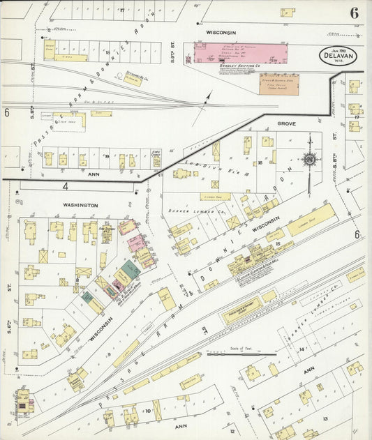 Sanborn Fire Insurance Map from Delavan, Walworth County, Wisconsin (1910), Sheet #0006 - Historic Sanborn Fire Insurance Map Print, vintage old map wall art, antique decor, genealogy gift, Wisconsin Wisconsin map
