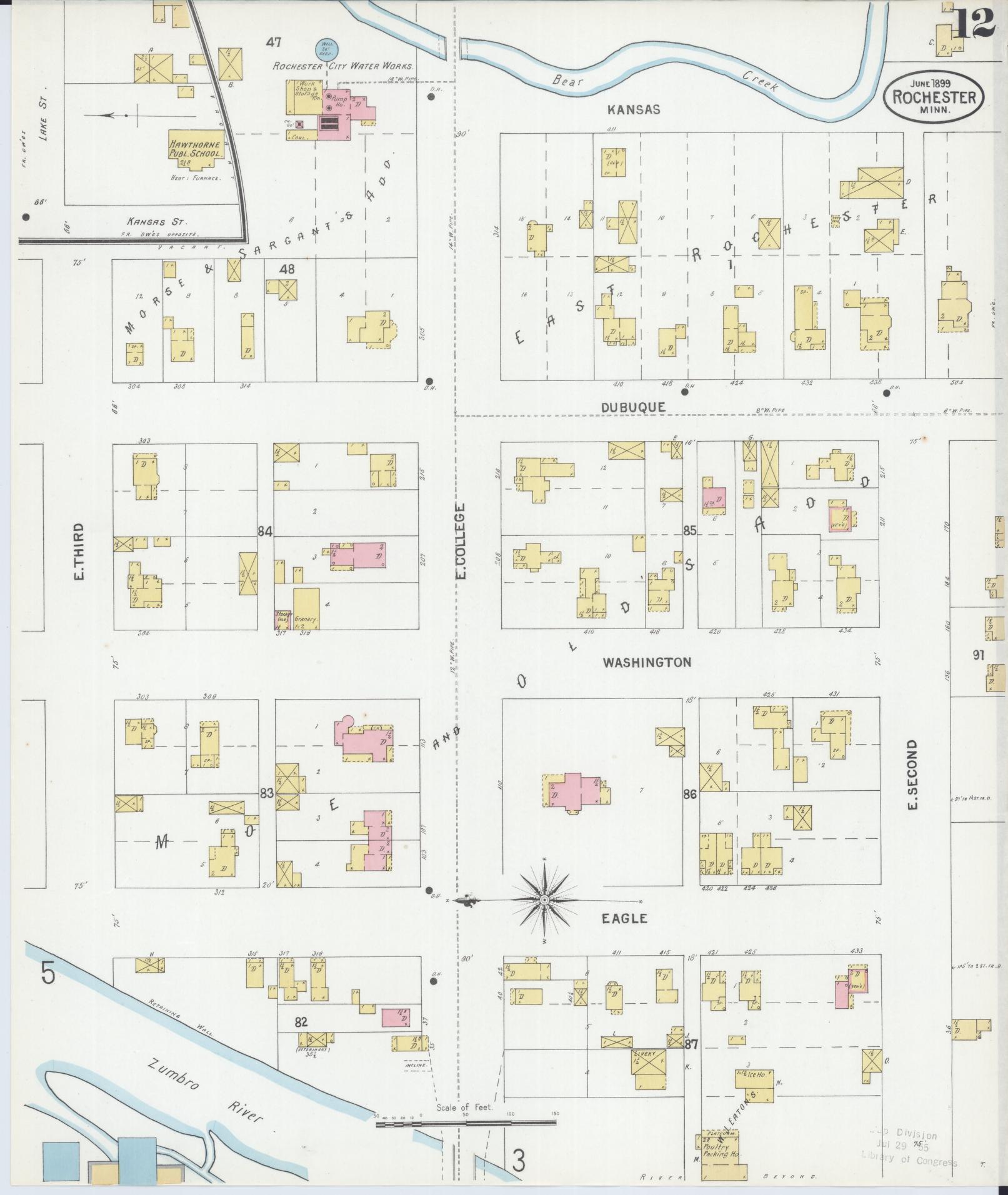 Sanborn Fire Insurance Map from Rochester, Olmsted County, Minnesota (1899), Sheet #0012 - Complete Map Set gallery image, historic Sanborn map, vintage wall art, Minnesota Minnesota